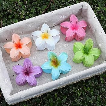 Hawaiian Plumeria Hair Accessories - 6 Pack Large Claw Clips for Thick and Thin Hair, Beach Tropi... | Amazon (US)