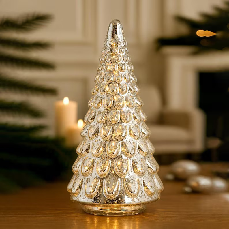 Lighted Mercury Glass Christmas Tree, Vintage Silver LED Decor | Etsy (US)