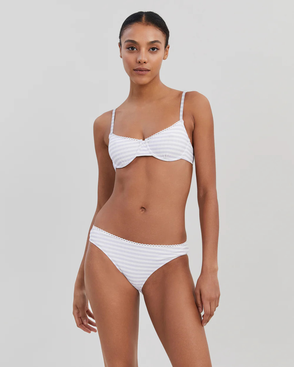 The Daphne Ribbed Bikini Top in Lilac Stripe | Solid & Striped