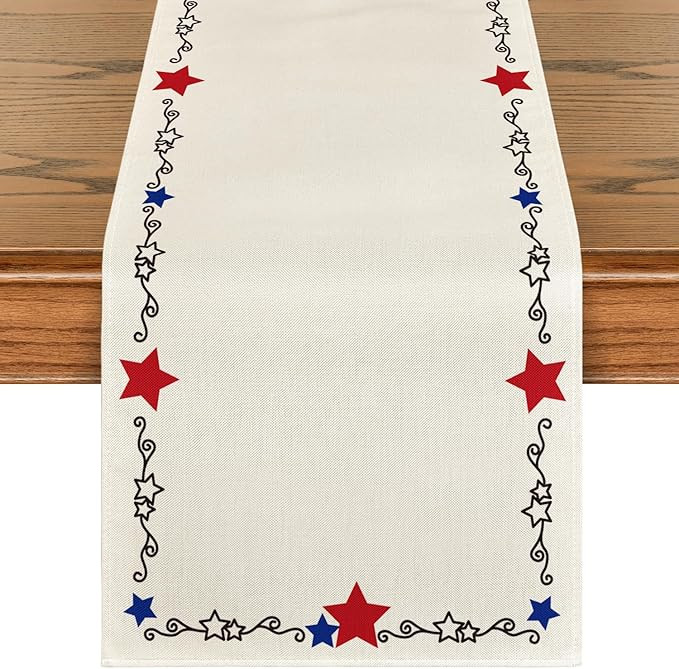Artoid Mode Beige Patriotic Stars Border 210 GSM 4th of July Table Runner, Memorial Day Kitchen D... | Amazon (US)