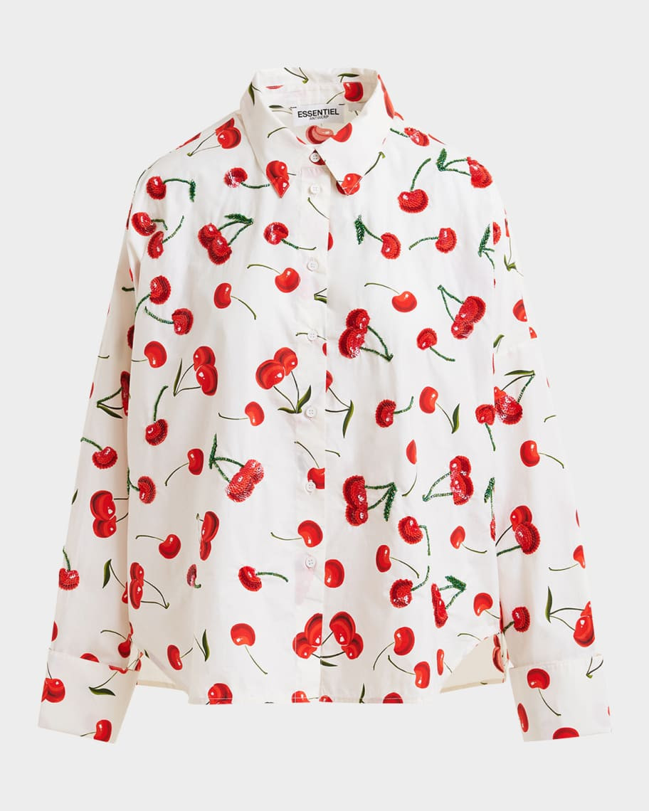 Herfst Embellished Cherry Button-Front Shirt | Neiman Marcus