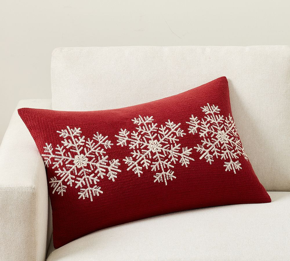 Graphic Snowflake Lumbar Pillow Cover, 16x26"", Red Multi | Pottery Barn (US)