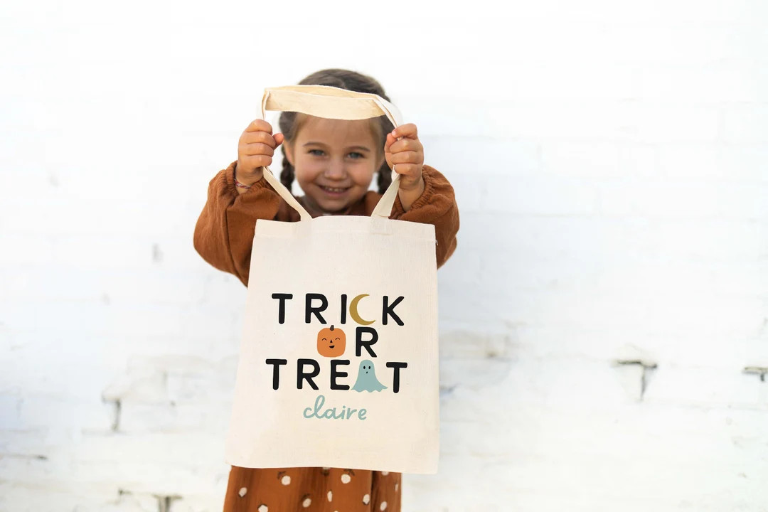 Kids Trick or Treat Bag - Kids Tote Bag - Customized Name Tote - Halloween Gift - Childrens Name ... | Etsy (US)
