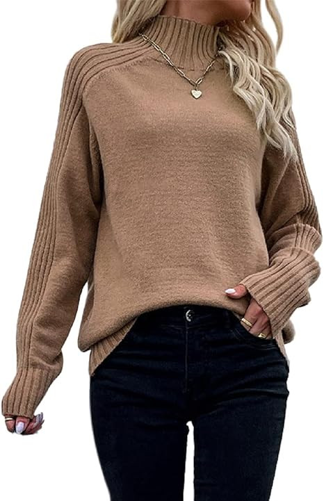 Les umes Womens Turtleneck Sweaters Long Sleeve Loose Pullover Sweater Casual Knit Tops | Amazon (US)