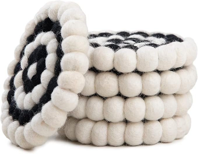 Round Felt Ball Coasters - 100% Merino Wool Table Coasters - Felt Coaster Pads, Absorbent Trivet ... | Amazon (US)