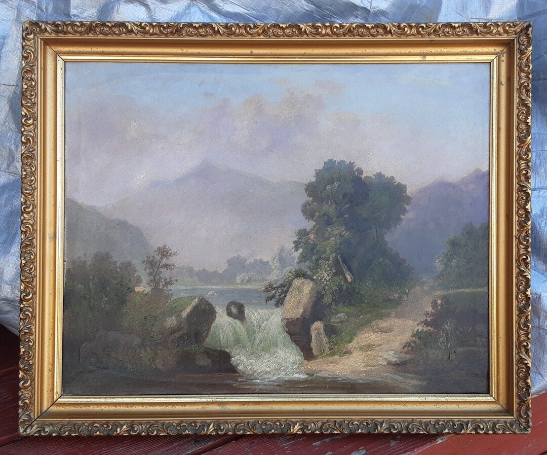 Spectacular 19th century panoramic Hudson River style classical landscape waterfall oil painting ... | Etsy (US)