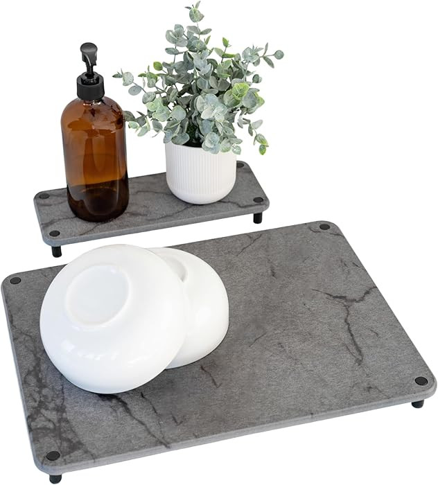 Stone Drying Mat for Kitchen Counter 15.7" x 11.8" w/ Stone Sink Tray - Diatomaceous Earth Dish D... | Amazon (US)