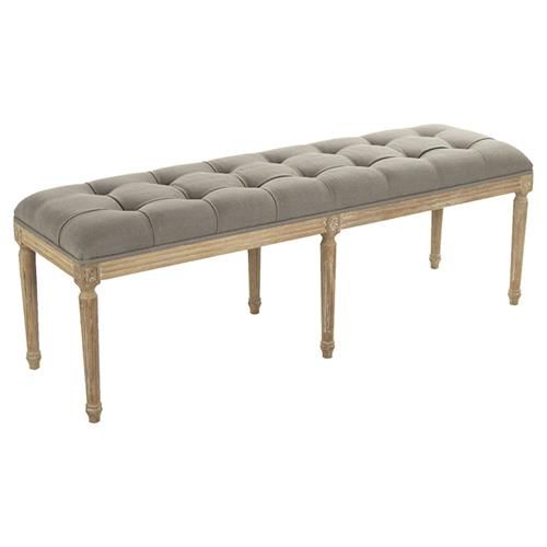 Lester French Country Grey Tufted Wood Bench | Kathy Kuo Home