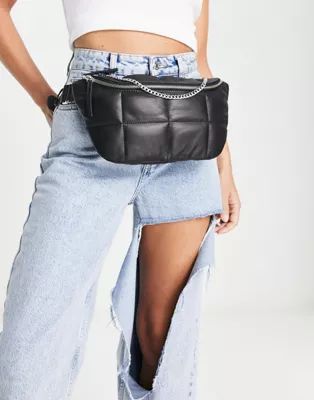 Topshop quilted leather fanny pack with chain in black | ASOS (Global)