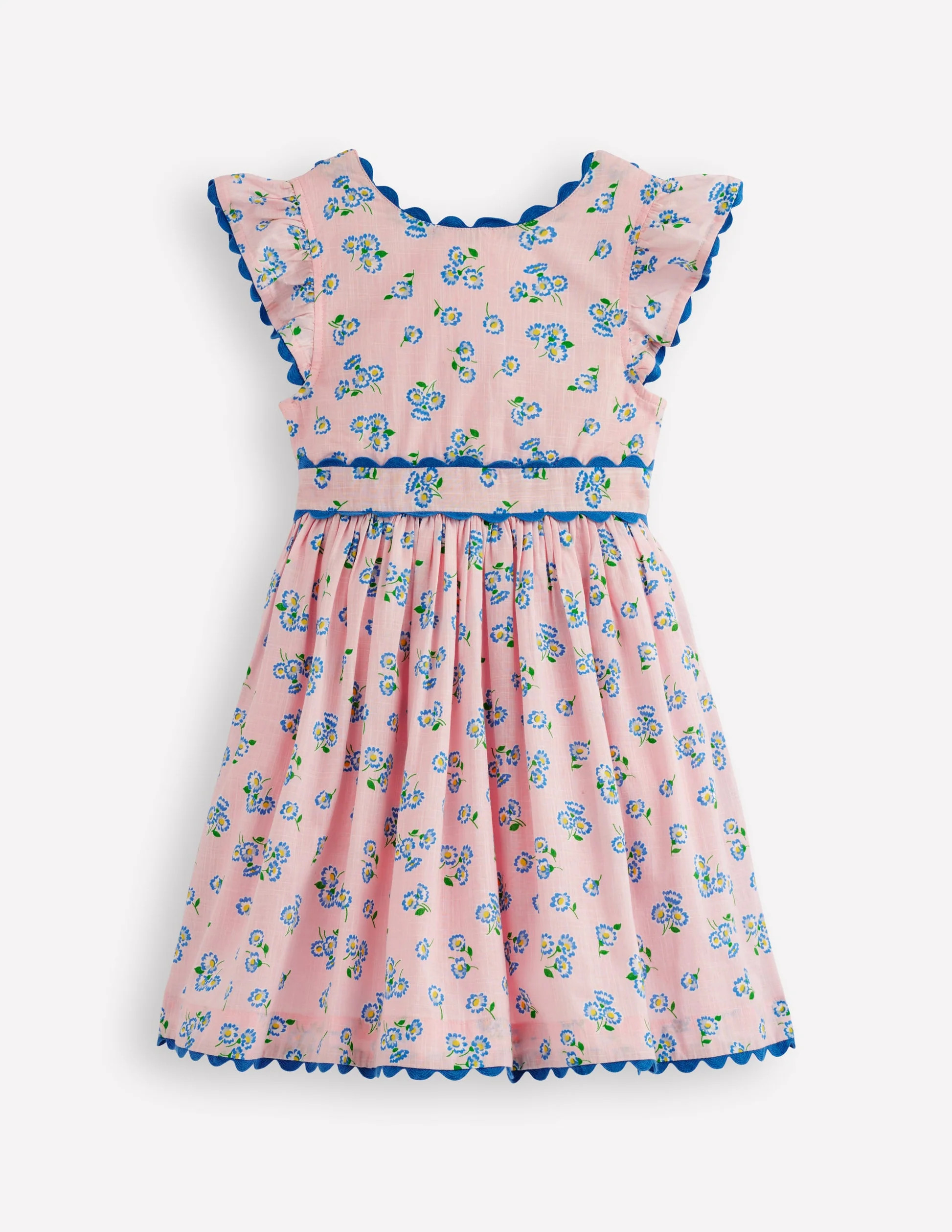 Ric Rac Trim Flutter Dress-Chalk Pink Daisy | Boden (US)