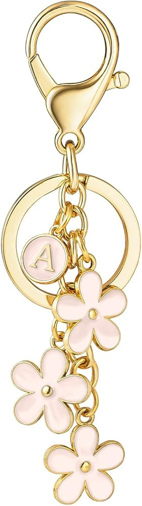 SELOVO Initial Keychain White/Pink Flower Charms for Key Cute Letter Keyring for Handbag Backpack | Amazon (US)