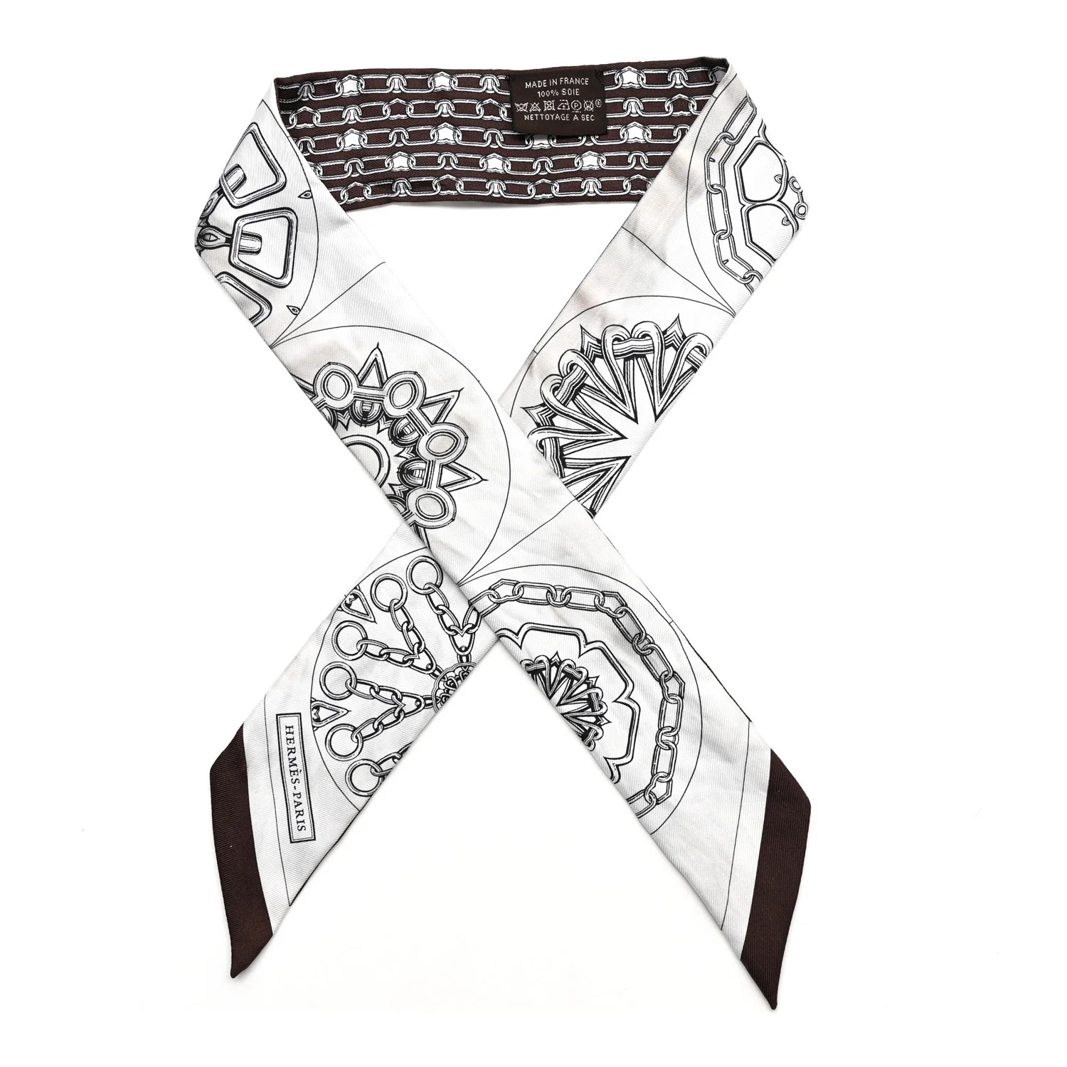Hermes Silk Effet Kaleidoscope Twilly White Anthracite Marron 1806037 | FASHIONPHILE (US)