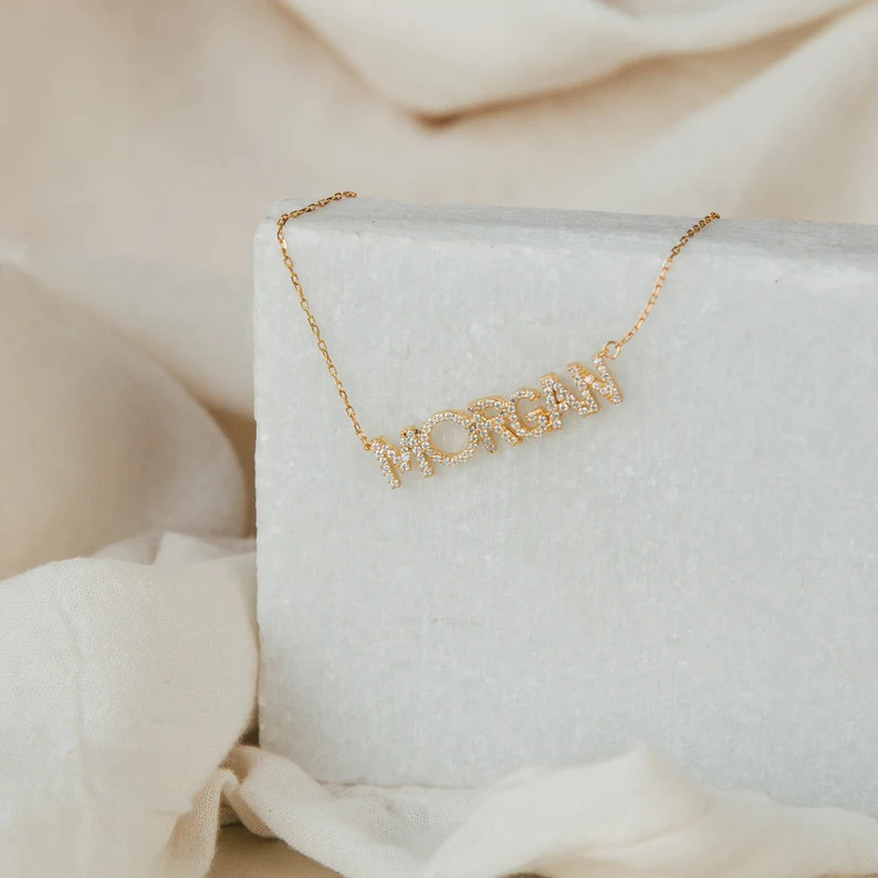 Pave Name Necklace • Custom Diamond Name Necklace • Anniversary Gifts • Birthday Gifts • ... | Etsy (US)