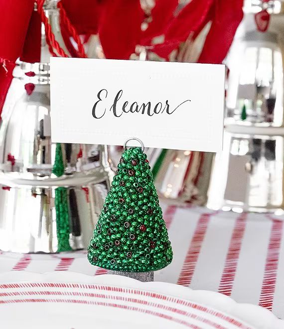 x Mrs Southern Social Red & Green Glass Beaded Christmas Tree Place Card Holder | Dillard's