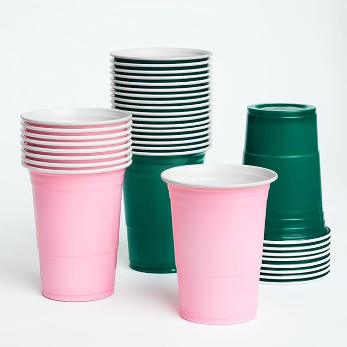 xo, Fetti Pink + Green Cups - 50 plastic cups | Camp, Bachelorette, Birthday, Baby Shower, Party ... | Amazon (US)