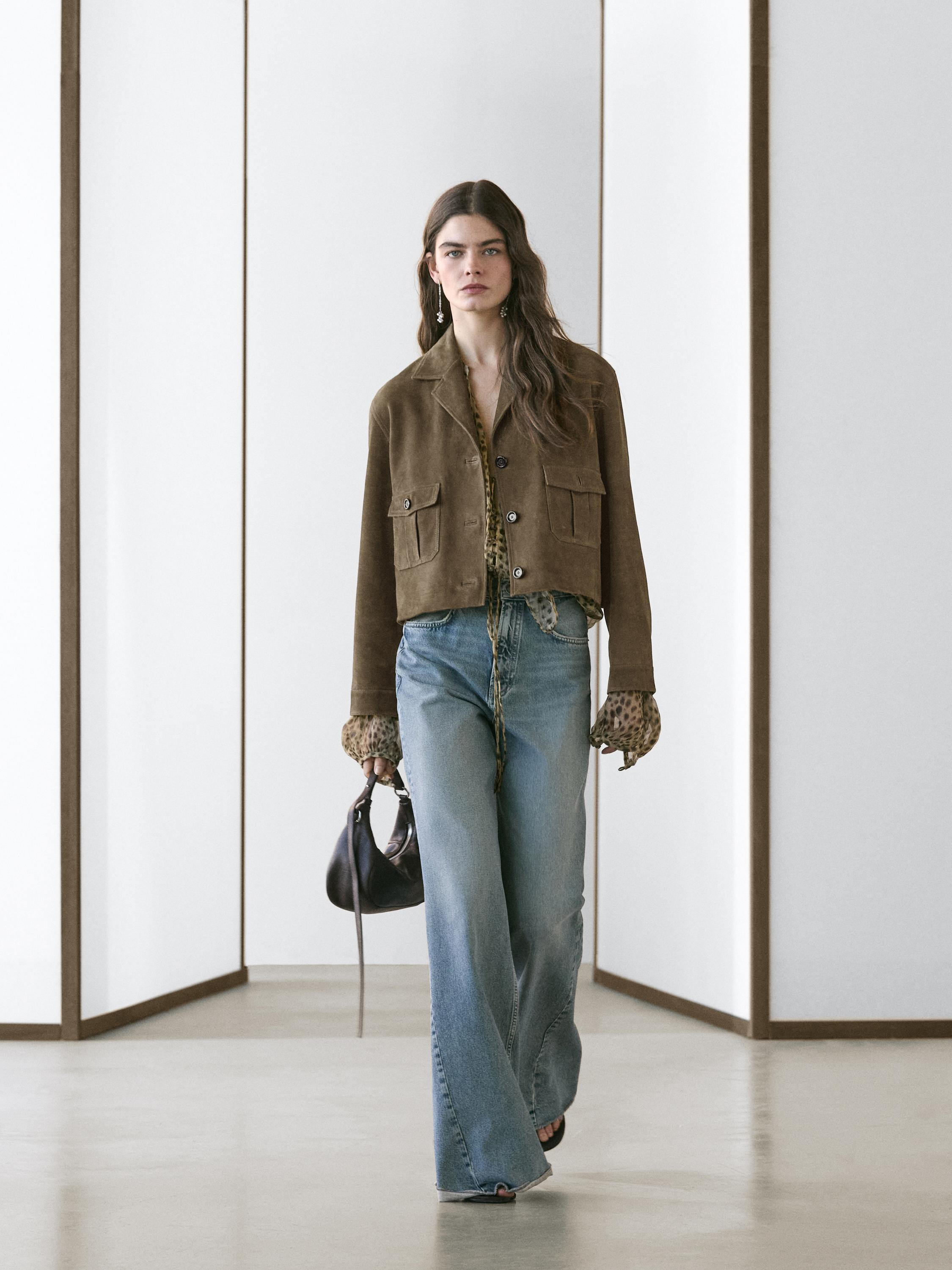 Short suede leather jacket | Massimo Dutti US