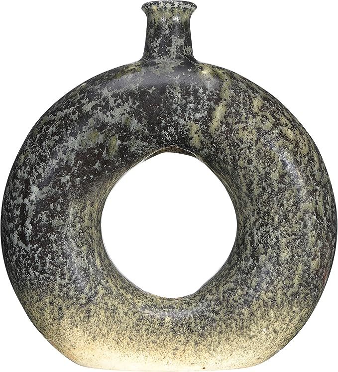 Bloomingville Green & Black Reactive Glaze Stoneware Decorative Open View Circle Vase, Olive Gree... | Amazon (US)