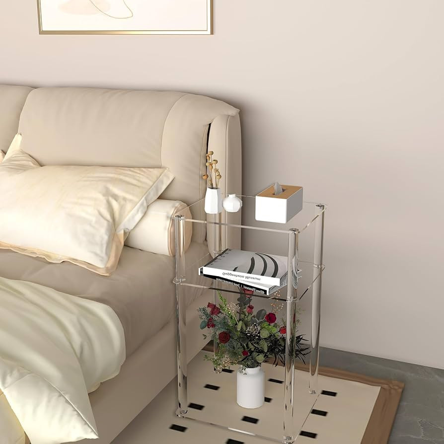 Versatile Acrylic End Table: Stylish 3-Tier Clear Side Table for Living Room and Bedroom - Ideal ... | Amazon (US)