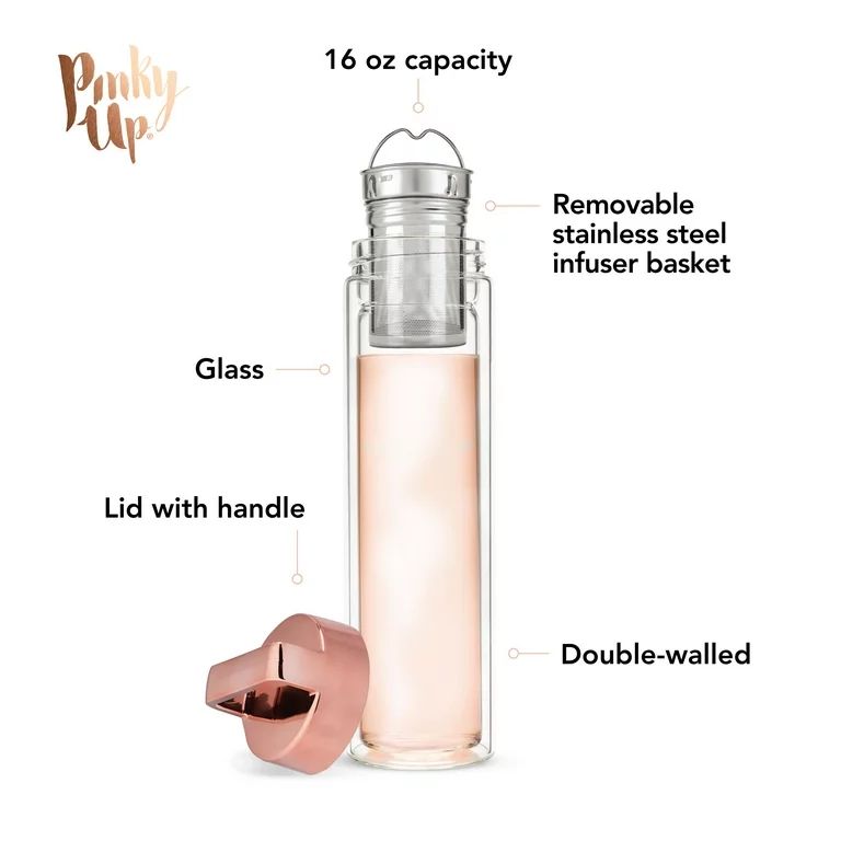 Pinky Up Blair Travel Infuser Mug, Double-Walled Glass, Stainless Steel, 16 Oz, Botanical Bliss | Walmart (US)