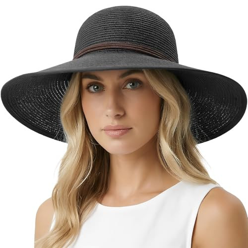 DRESHOW Womens Sun Straw Hat Bowknot Hat Summer Wide Brim Bucket Hats Foldable Beach Sun Hats Roll up UPF 50+ | Amazon (US)