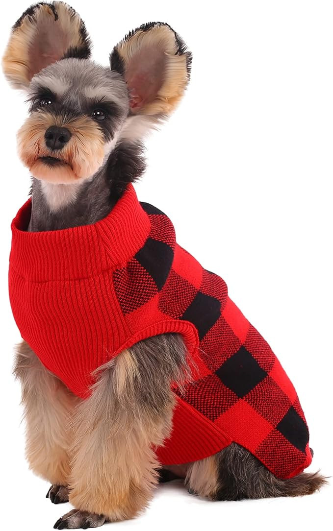 Kuoser Dog Sweater, Dog Classic Plaid Knitwear for Cold Weather Small Medium Sized Dog Turtleneck... | Amazon (US)