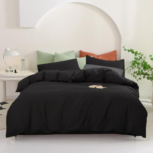Pureant Black Comforter California King Black Bedding Set Pure Black Comforter Cal King for Women Men Soft Breathable Dark Color Comforter Set 3 Pieces Lightweight Black Comforter Set All Black Bed | Amazon (US)