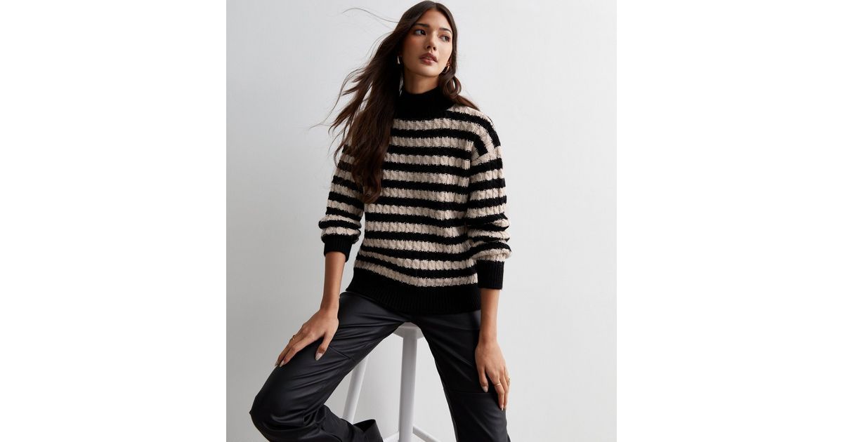 Black Stripe Cable Knit High Neck Jumper
						
						Add to Saved Items
						Remove from Saved ... | New Look (UK)