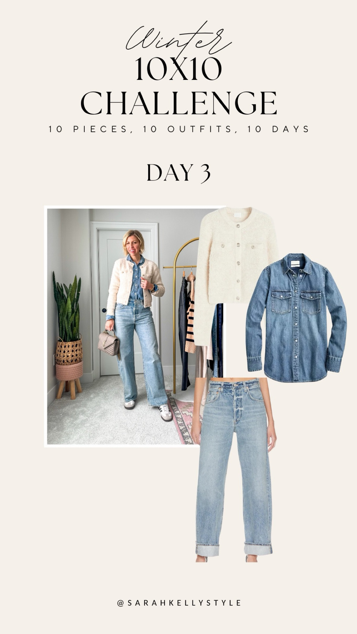 Winter 10x10 Challenge - 10 pieces, 10 outfits, 10 days - Wide Leg Jeans, High Rise Straight Jeans, Vegan Leather Straight Pants, Bouclé Cardigan, Oversized Wool-Cotton Sweater, Lightweight Cashmere Turtleneck Sweater, Mid Rise Straight Jeans, Stripe Sweater, Oversized Knitted Coat, Chambray Shirt

#LTKstyletip #LTKSeasonal #LTKover40