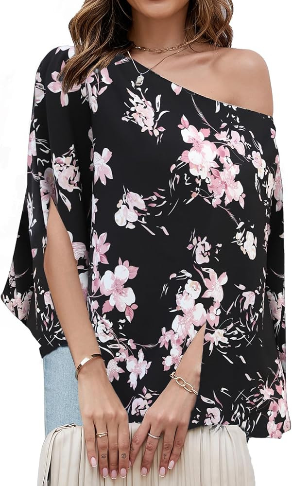 VIMPUNEC Womens Off The Shoulder Flowy Tops Casual Batwing Sleeves Blouses Loose Chiffon Shirts | Amazon (US)
