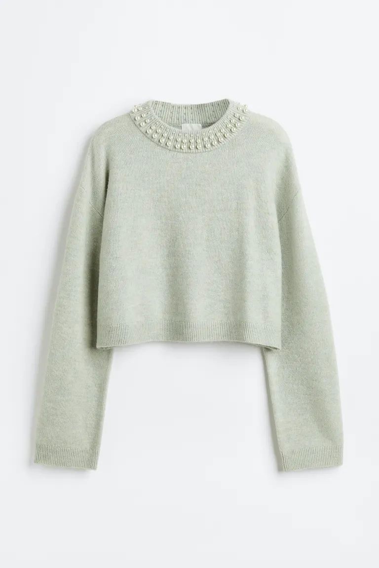 Beaded Sweater - Sage green - Ladies | H&M US | H&M (US)