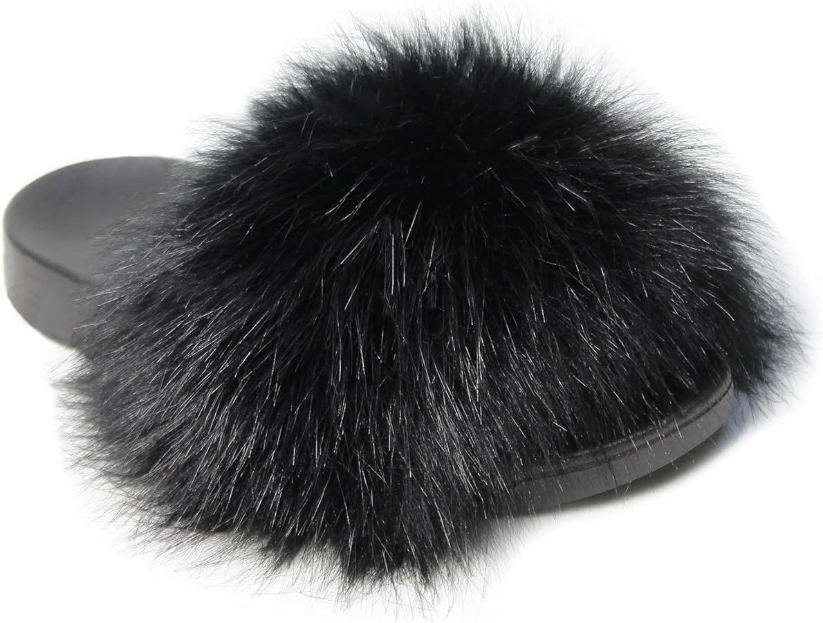 Adorllya Big Faux Fur Slides, Furry Slippers for Women Fuzzy Fluffy Sandals Shoes | Amazon (US)