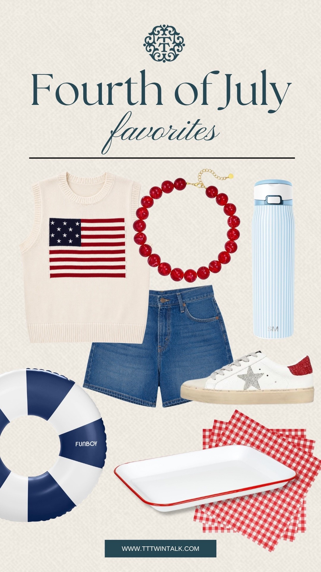 Celebrate the 4th of July with festive finds that feel fun for the whole holiday weekend. The American flag sweater vest is such a cute statement piece, and the giant inflatable float is perfect for a patriotic pool day. Pair the striped crop top with Levi’s denim shorts for an easy red, white, and blue look.

#LTKSeasonal #LTKOver40 #LTKMidsize