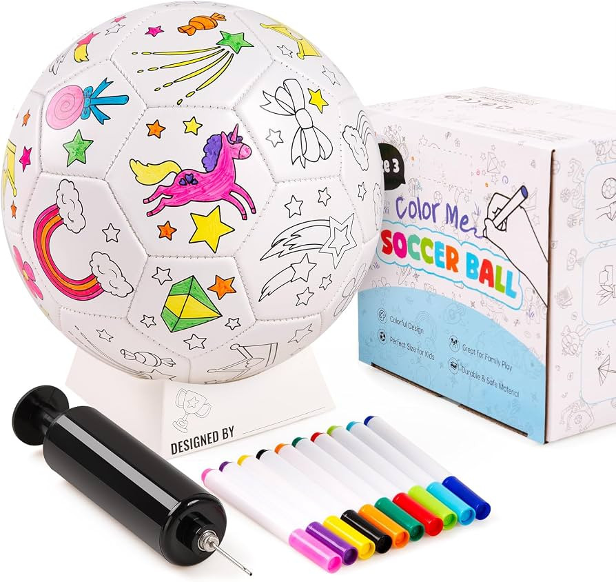 ZOOJOY Color Your Own Soccer Ball with Markers, Soccer Gifts for Girls Boys, Size 3 Unicorn Paint... | Amazon (US)