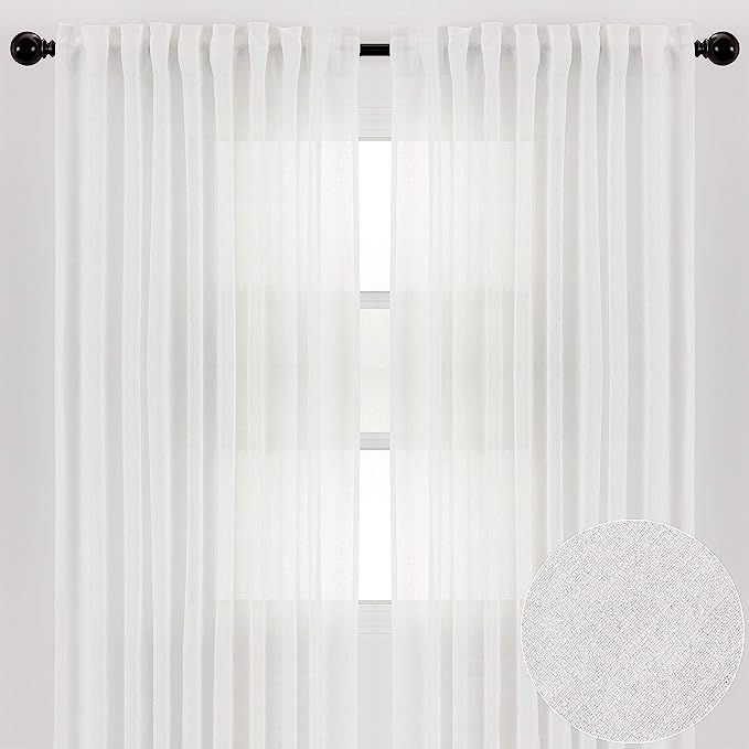 Chanasya 2-Panel Faux Belgian Flax Textured Semi Sheer Curtains - for Windows Living Room Bedroom... | Amazon (US)