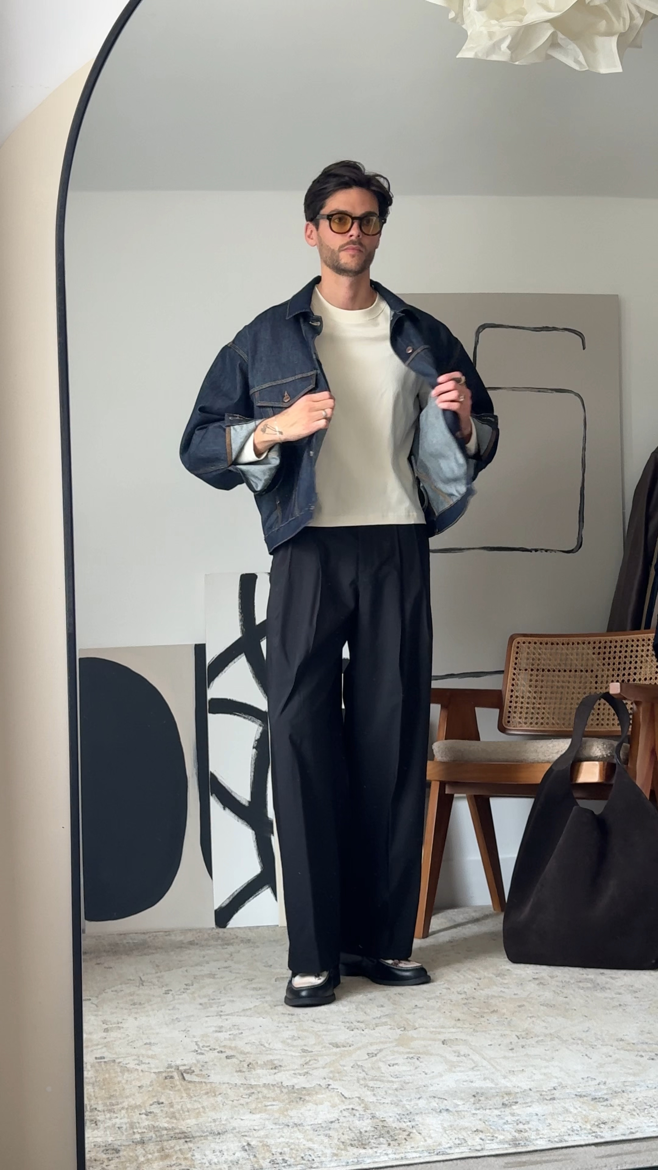 oversized denim jacket dark wash
wide leg pleated trousers 
loafers

#LTKstyletip #LTKuk #LTKmens