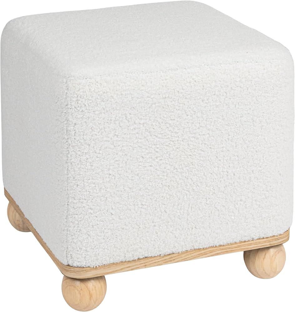 Creative Co-Op Square Boucle Upholstered Stool/Ottoman, Cream | Amazon (US)