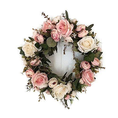Adeeing 13'' Peony Flower Wreath Handmade Pink Floral Wreath Artificial Spring Garland Wreath for Fr | Amazon (US)