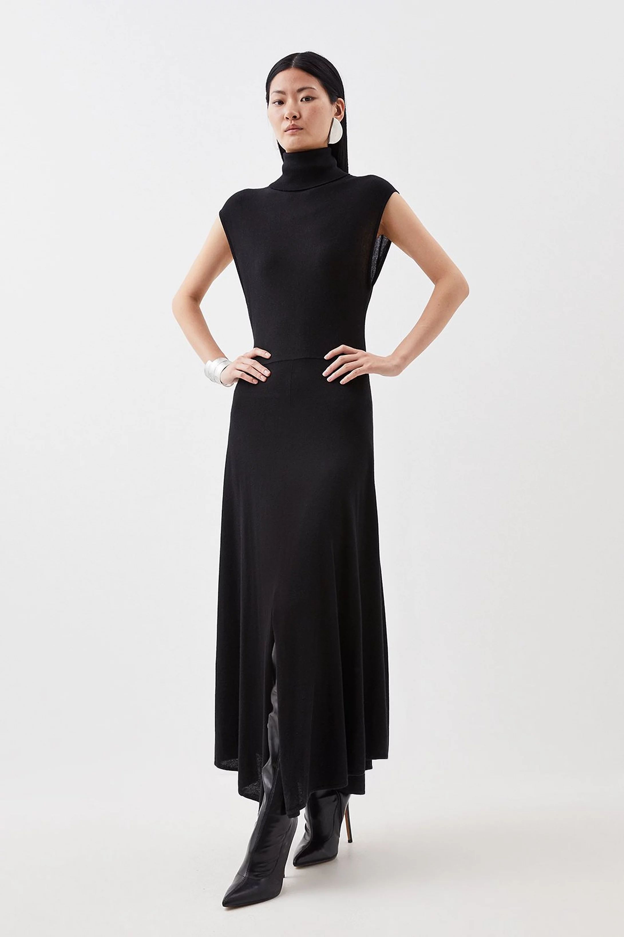 Cashmere Blend Sleeveless Turtleneck Midaxi Knit Dress | Karen Millen US