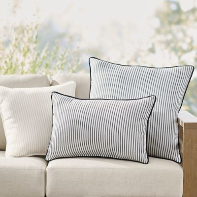 Ticking Stripe Piped Outdoor Pillow | Grandin Road