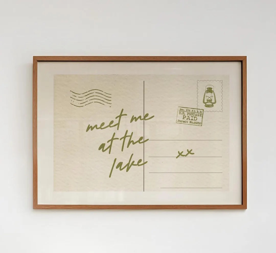 Retro Meet Me at the Lake Postcard Print, Seagrass on White, Vintage Lake House Decor, Lake Gift ... | Etsy (US)