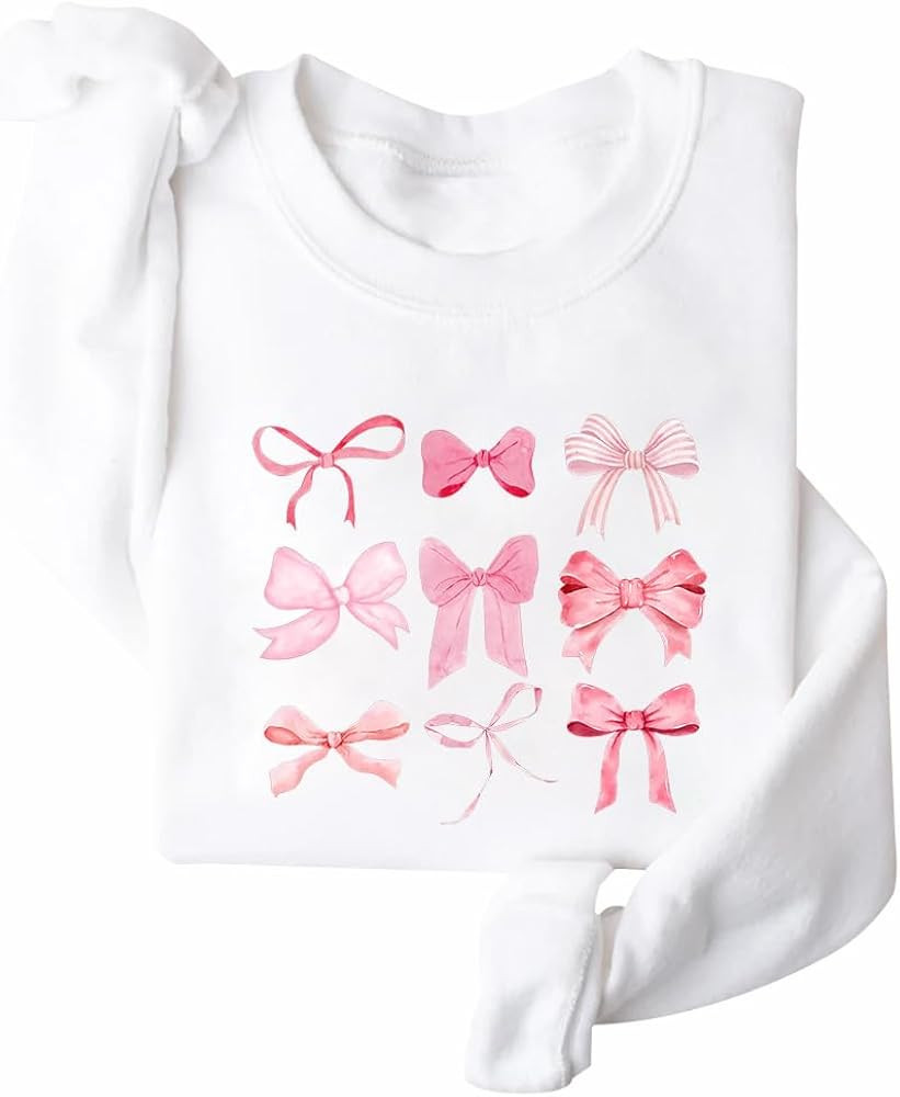 Pink Bow Sweatshirt Cute Ribbon Sweatshirt Women Sweatshirt | Amazon (US)