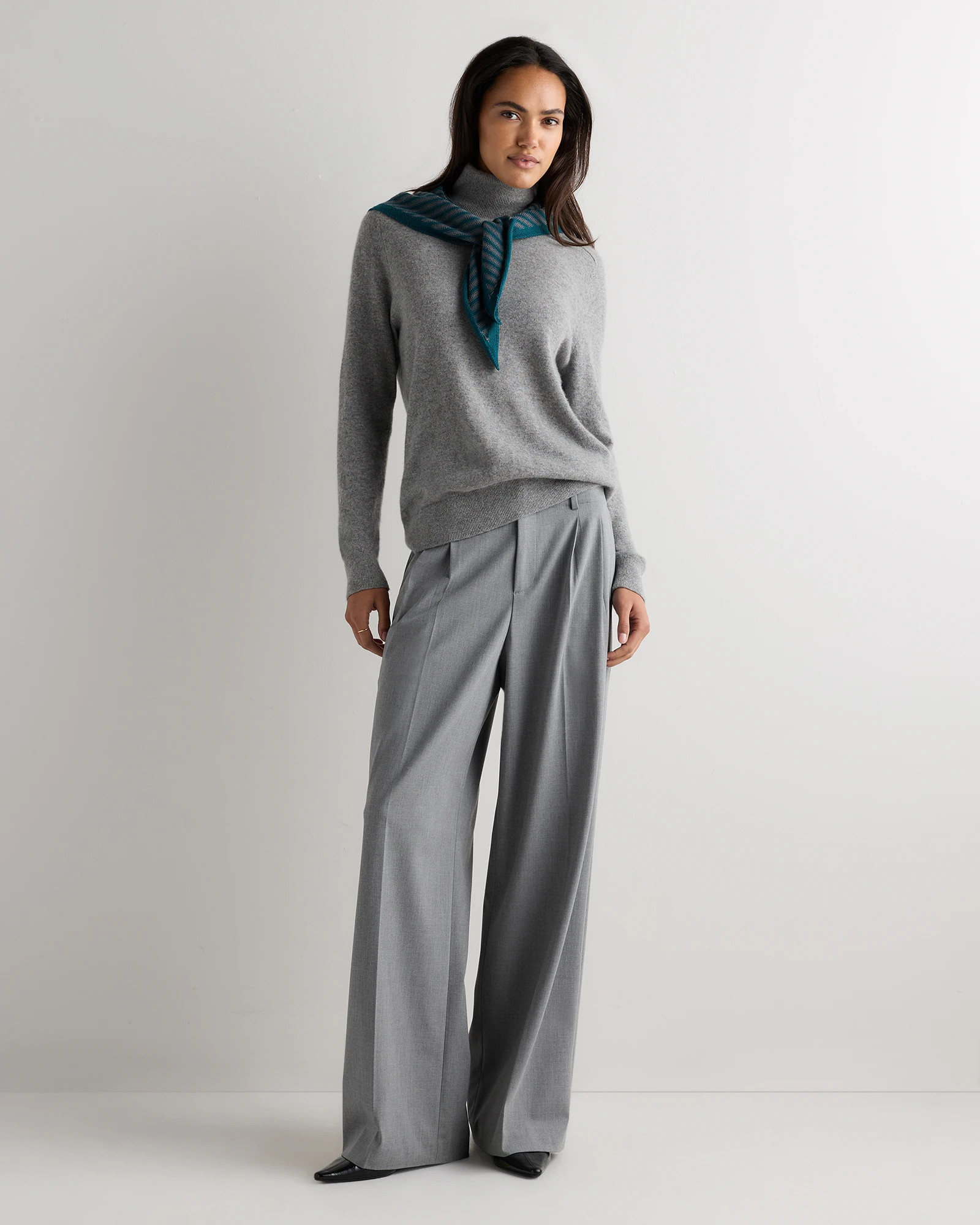 Quince | Women's 100% Merino Wool Triangle Scarf in Black/Charcoal | Quince
