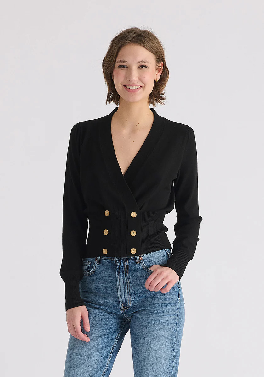 Long Sleeve Knitted Button Wrap Top | Paisie