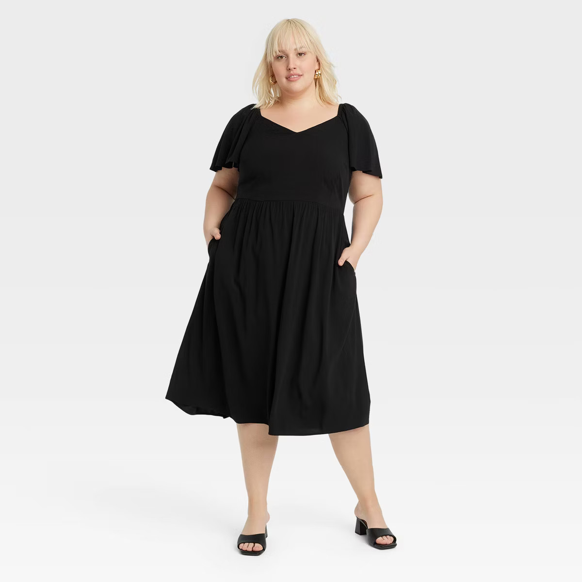 Women's Flutter Short Sleeve Midi A-Line Dress - Ava & Viv™ | Target