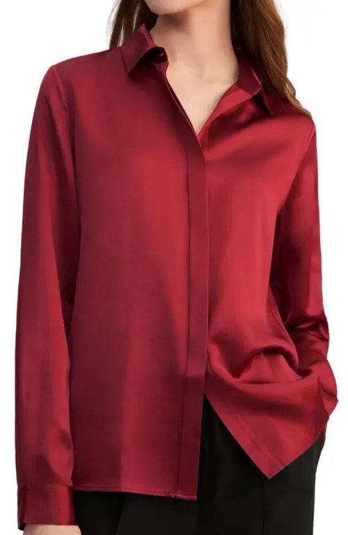 Lilysilk Basic Concealed Placket Silk Shirt in Claret at Nordstrom, Size Medium | Nordstrom