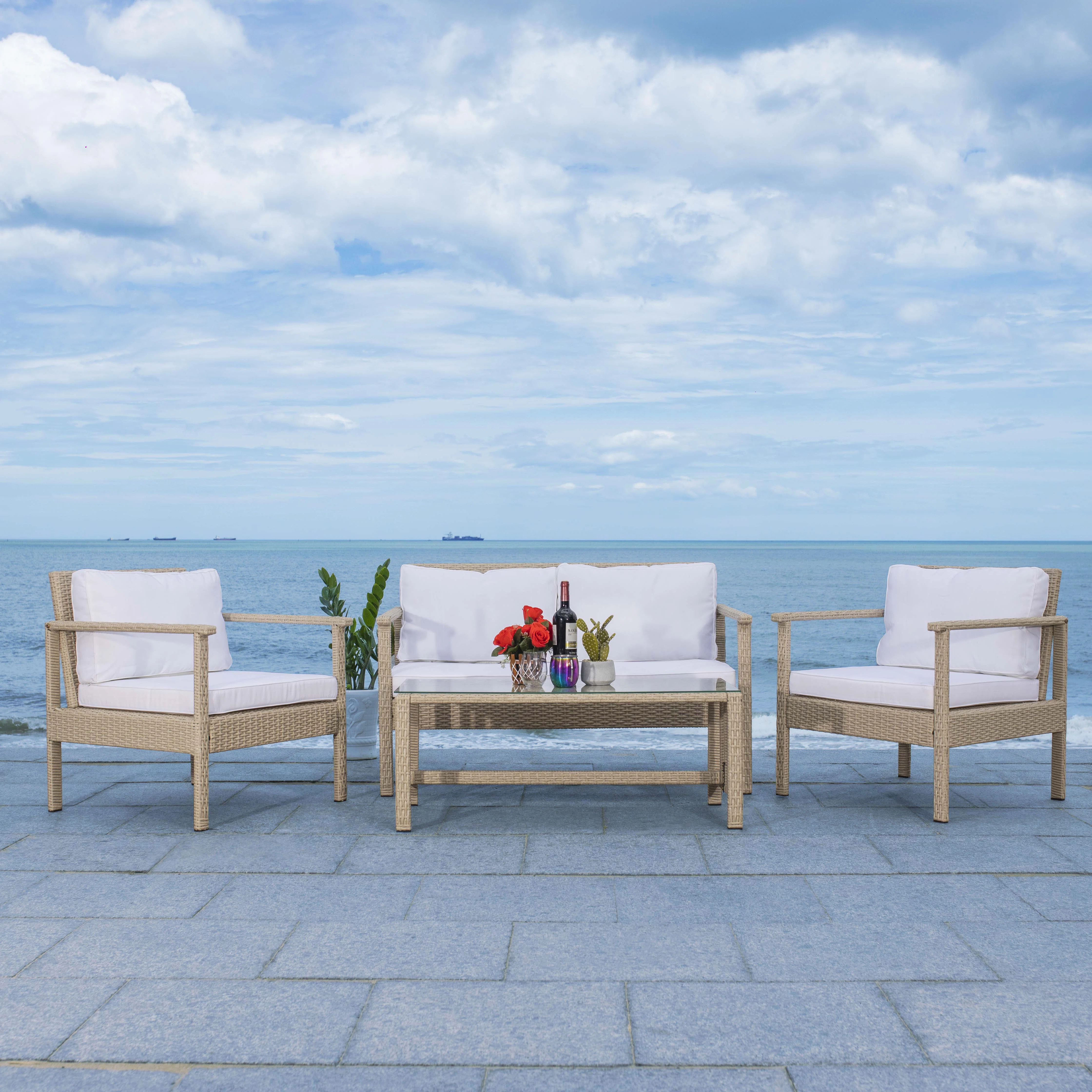 Latitude Run® Cabbar 4 Piece Rattan Multiple Chairs Seating Group with Cushions & Reviews | Wayf... | Wayfair North America