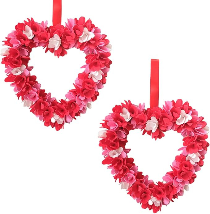 Bibelot Valentines Day Wreath, Heart Wreath for Front Door with Red Pink White Flowers, 14 inch F... | Amazon (US)
