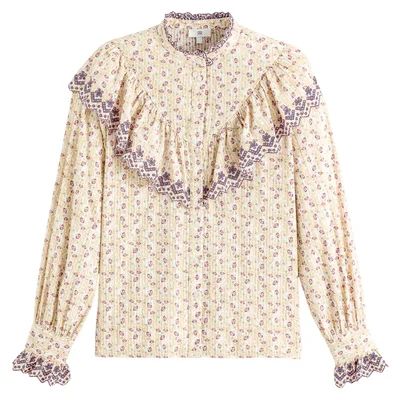 Floral Organic Cotton Shirt with High Neck and Ruffles | La Redoute (UK)