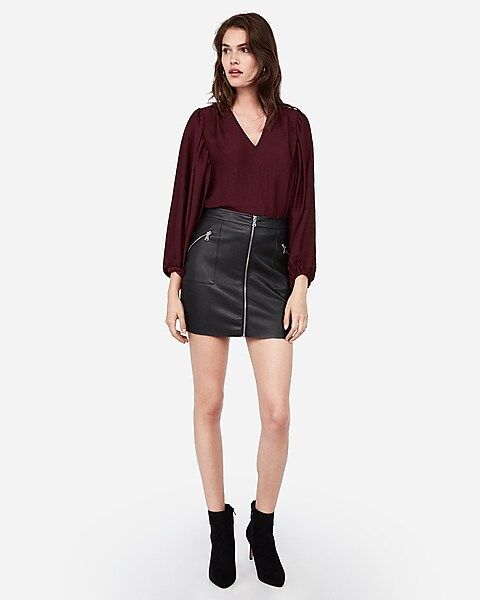 high waisted zip front vegan leather mini skirt | Express