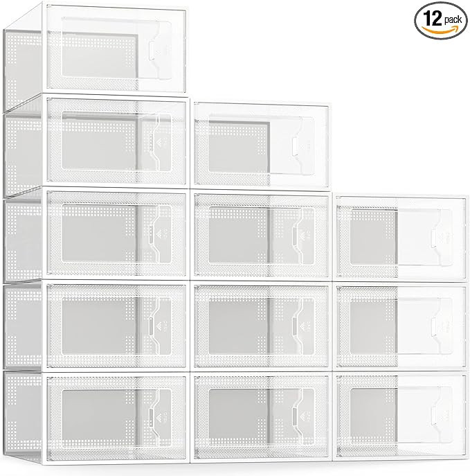 SEE SPRING Large 12 Pack Shoe Storage Box, Clear Plastic Stackable Shoe Organizer for Closet, Spa... | Amazon (US)
